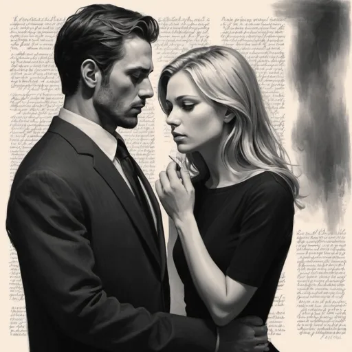 Prompt: In silence he ran his cold eyes over the written words.

He said nothing. “Shall I go, Armand?” she asked in tones sharp with agonized suspense.

“Yes, go.”

“Do you want me to go?”

“Yes, I want you to go.” - Artwork in the style of Amanda Hilburn