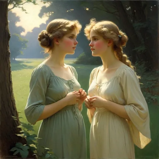 Prompt: I have heard what the talkers were talking, the talk of the 
        beginning and the end,
But I do not talk of the beginning or the end. - Artwork in the style of Charles Courtney Curran