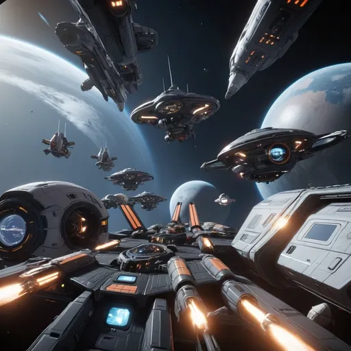 Prompt: a bustling space trade station, lots of crazy space ships, unreal engine