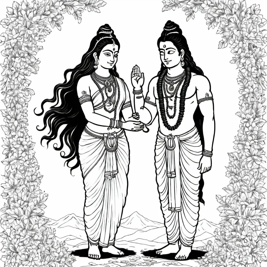 Prompt: Romantic Shiva and Parvathy full length image without background exchanging garlands during their marriage