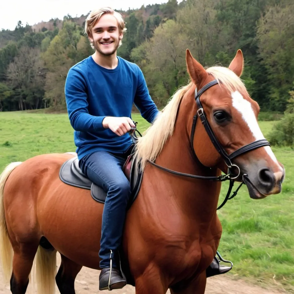 Prompt: pewdiepie riding horse