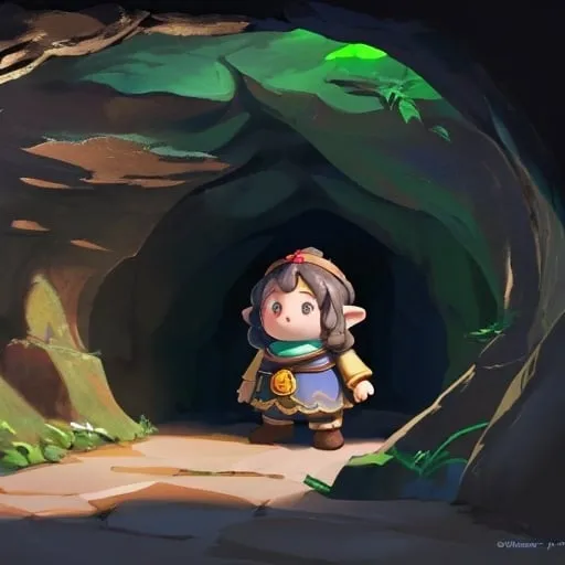 Prompt:  in little dwarf in cave to study