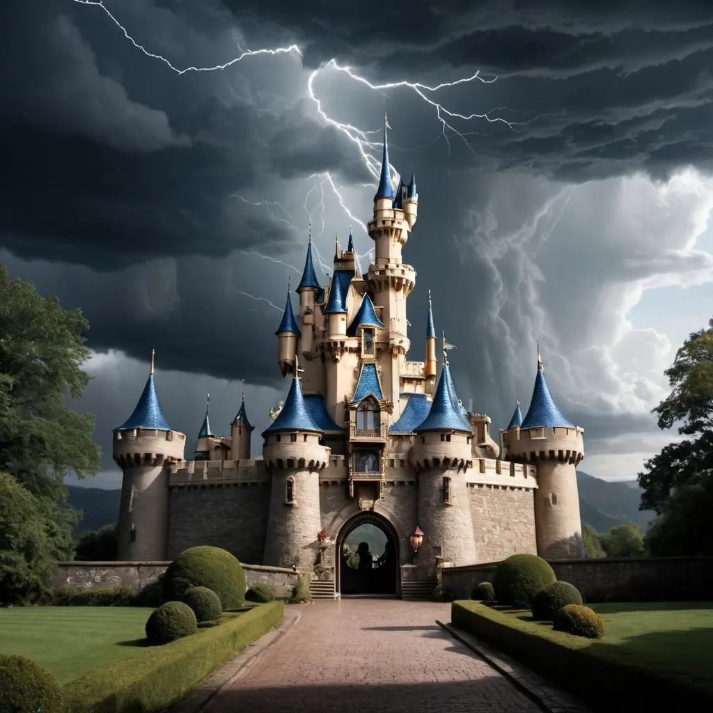 Prompt: A castle with storm outside including television show beauty and the beast