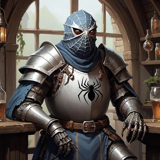 Prompt: spider folk, knight, D&D, fantasy tavern