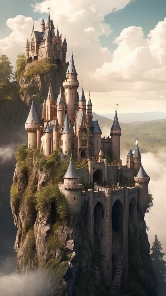 Prompt: a castle with a magical feel called pheomy, a school for people with magical powers. make it with write pheomyin the middle. dont with human