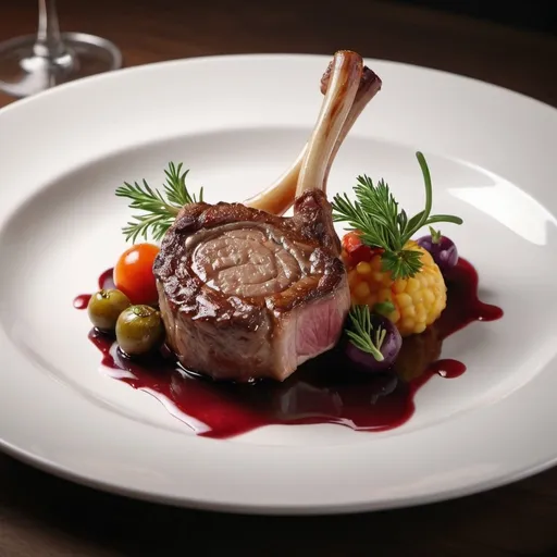 Prompt: Hyper realistic lamb chop, plated as a 3 Michelin star restaurant 