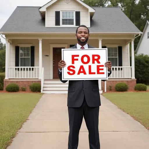 Prompt: Theme: Sell My House Fast Augusta, GA

Description: Generate a realistic image of a human with an urgent expression on their face, holding or standing next to a house with a clearly visible sign that reads "FOR SALE." The sign should not have any misspellings or extra letters. The image should be wide and represent the urgency and purpose of selling a house quickly.

Dimensions: Wide photo

 white people