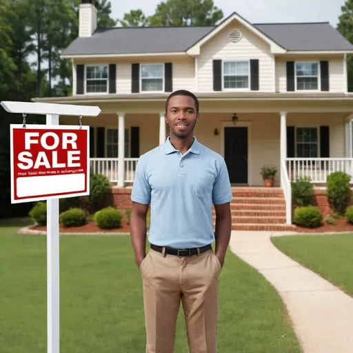 Prompt: Theme: Sell My House Fast Augusta, GA

Description: Generate a realistic image of a human with an urgent expression on their face, holding or standing next to a house with a clearly visible sign that reads "FOR SALE." The sign should not have any misspellings or extra letters. The image should be wide and represent the urgency and purpose of selling a house quickly.

Dimensions: Wide photo