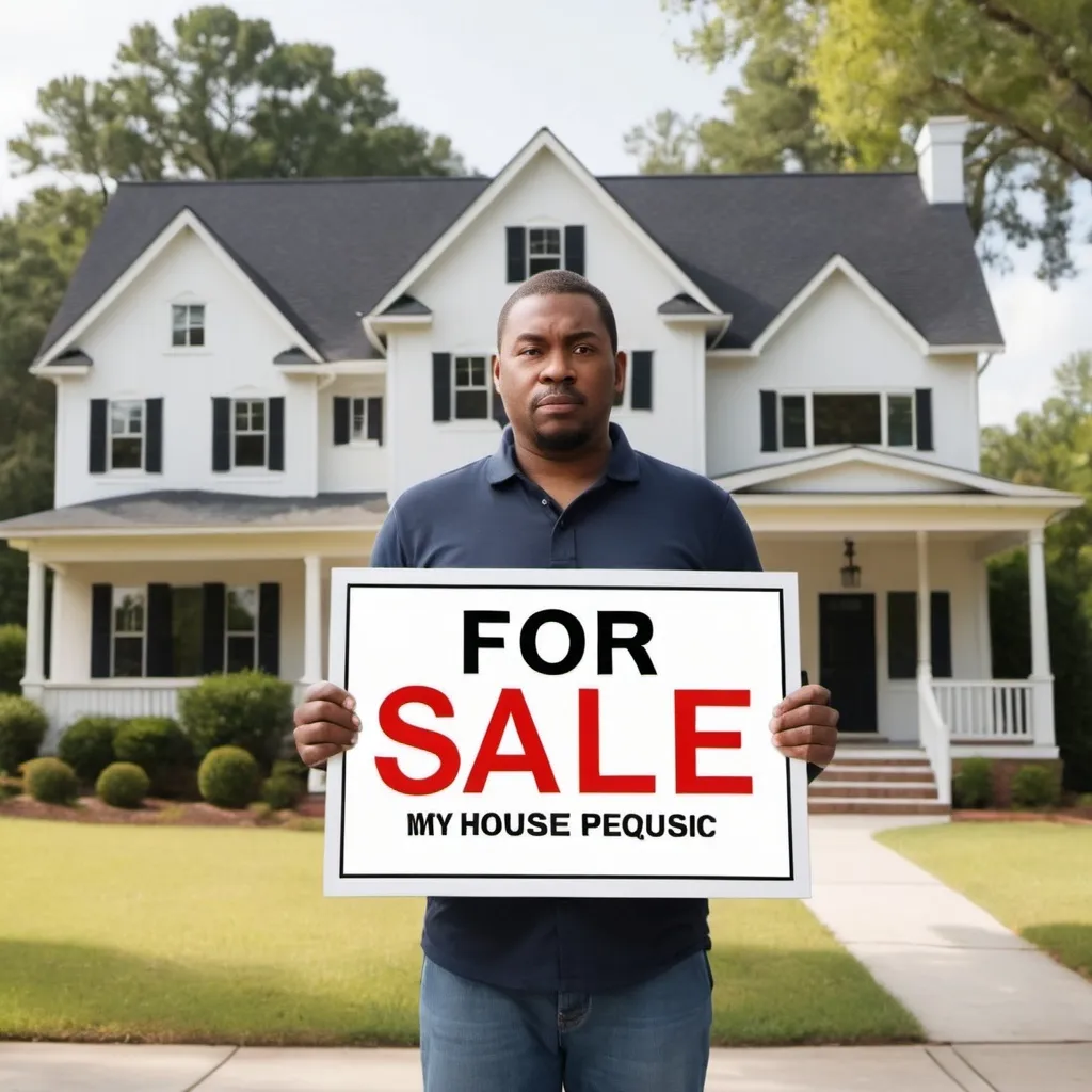 Prompt: Theme: Sell My House Fast Augusta, GA

Description: Generate a realistic image of a human with an urgent expression on their face, holding or standing next to a modern house with a clearly visible sign that reads "FOR SALE." The sign should not have any misspellings or extra letters. The image should be wide and represent the urgency and purpose of selling a house quickly.

Dimensions: Wide photo

 white people