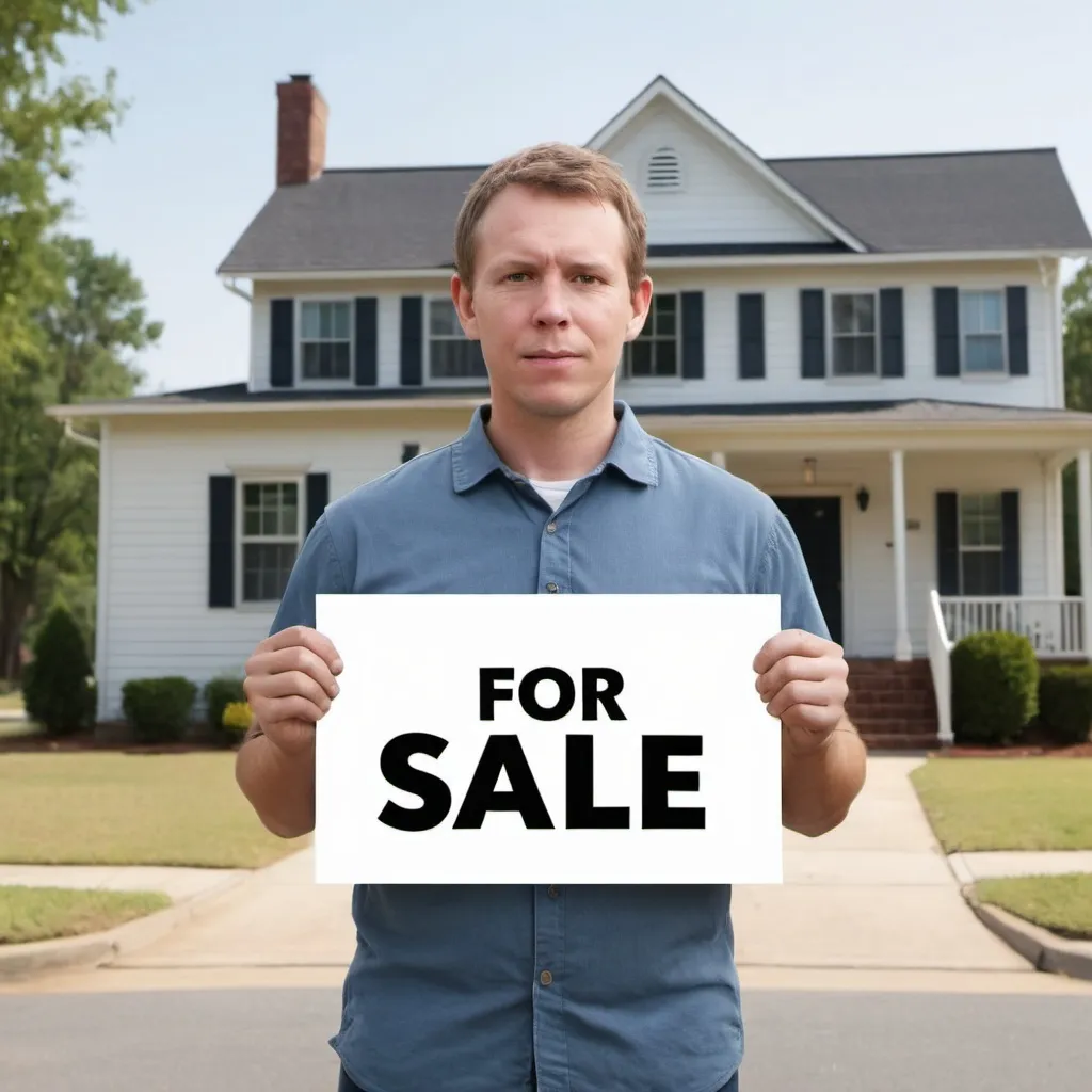 Prompt: Theme: Sell My House Fast Augusta, GA

Description: Generate a realistic image of a human with an urgent expression on their face, holding or standing next to a house with a clearly visible sign that reads "FOR SALE." The sign should not have any misspellings or extra letters. The image should be wide and represent the urgency and purpose of selling a house quickly.

Dimensions: Wide photo

 white people