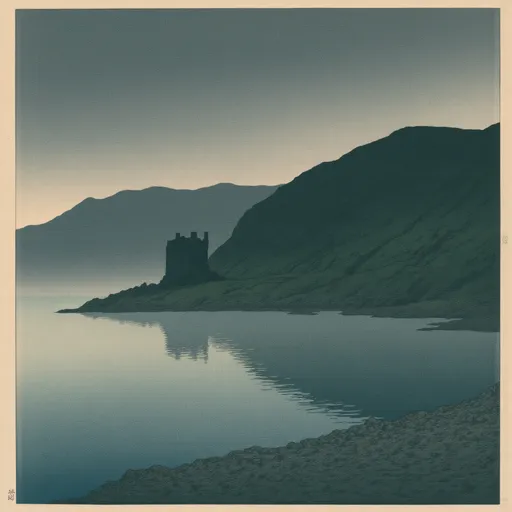 Prompt: Kilchurn Castle, (Scotland), surrounded by a haunting mist, (dreary atmosphere), shadowy skies dispersing somber grey tones, reflecting on still waters of the loch, rugged hills flanking the castle’s silhouette, evocative and mysterious ambiance, (4K), ultra-detailed, cinematographic quality, mist swirling through the landscape, capturing the essence of a forgotten, majestic history.