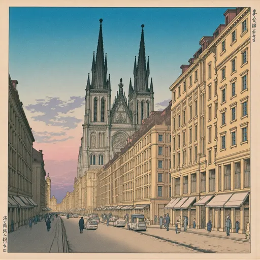 Prompt: St. Stephen's Cathedral, (gothic architecture), intricate details, soaring towers, ornate façade, (vibrant sky), dramatic lighting, (historical richness), bustling Viennese streets, (early evening ambiance), reflections in nearby windows, soft warm hues, (ultra-detailed), atmospheric, picturesque, (4K quality).