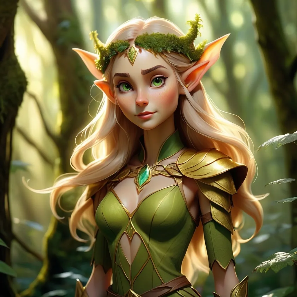 Prompt: Elf ranger in a mystical forest around sunlight