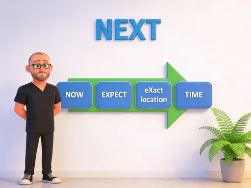Prompt: single shot. PIXAR ANIMATION, HE HAS LIGHT GREEN EYES, SMALLER EYES AND LIGHT BROWN HAIR WITH SHORT BEARD, MAKE HIM WEAR BLACK NURSING SCRUBS AND SMALLER BLACK GLASSES. (FULL BODY VIEW)STANDING IN IN FRONT OF A WHITE WALL, IN BLUE  BOLD, AT THE TOP OF THE SCREEN ADD "NEXT"  (ALL WHITE WALL)  NEXT, BLUE AND GREEN, MAKE IT LARGER (IN THE MIDDLE OF THE WALL) HE STANDS TO THE FAR LEFT OF THE SCREEN,   AND  POT PLANT TO FAR THE RIGHT, GREEN FERN INSIDE.

