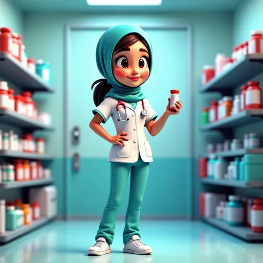 Prompt: @pvTvFnBNIVjtkaCq7VRL is holding a medication vial in her hand for medication administration.  She is in the medication room.