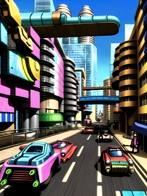 Prompt: (SFW), (A Safe For Work Image), (SFW Professional Looking Image, Workplace Safe), Same Composition, American Animation Style, (((Perfect City Composition, Heartwarming))), Vancouver Victoria BC Inspired, Blockier Looking, Block Inspired Background, Planet Earth, Some Greenery, Groovier Looking, Cyberpunk Inspired, Steampunk Inspired, Monorail Train Station Background, Retroville Inspired, Western Animation Style, Jetsons Orbit City Inspired, Red Yellow and Blue Aesthetic, Salmon Pink and Red Aesthetic,  Exciting, Joyful, Happier Tone, Vivid, Carnival Toyland Aesthetic, Spacepunk Inspired, Lovely Looking Animation Style, American, Cute Aesthetic, Wholesome Looking Only, In The City, 
On The Street, Intricate, Fun, Fantasy, Colorful