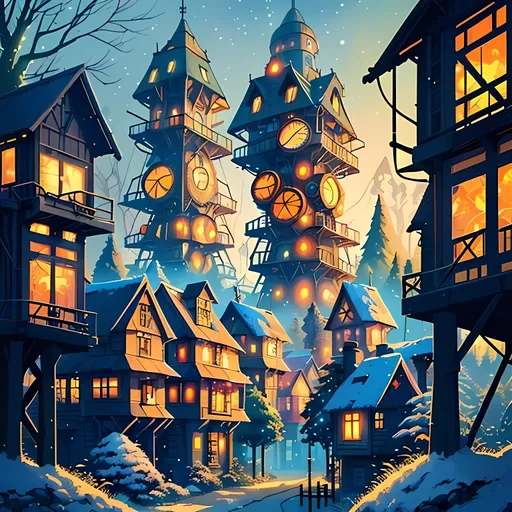 Prompt: Nobody In Background, Village Skyline, Dendemille Town Mountain Kalos and Bright Tree Village Ewok City Inspired, Massive Forest, Fantasy Clock Tower In Background, Wintertime, Mid December, Chilly Weather, Red and Blue Shades, Forestpunk, Portrait,  2D Style, It Should Look Like The Same Animation Style As Output Image, More Well Maintained and More Built Body, Cute Animation Style, More Cartoon Looking, Interesting Amazing Unearthly Forestpunk Retro Futuristic Village Market Town Skyline Background, John Atkinson Grimshaw Inspired Oil Painting Aesthetic, Bokeh, Realistic, Warm Looking Aesthetic Hues, SFW Body, Vibrant, Same Composition, Perfect Composition, Made By Squirt_rash_24.   