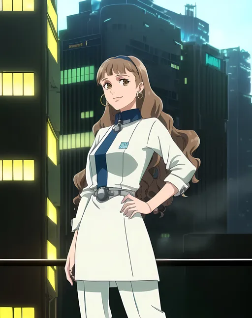 Prompt: (SFW), (Safe For Work Image Only), Dieselpunk Retro Futuristic, Modern Animation Style, Realistic, (((Long Wavy Hairstyle Only, Edges With Hair))), Lusher Face, Hairband With Hair Only, Iridescent Ombre Hair With Brown Pewter Streaks, (She Should Have a Long Curly Hairstyle Only), Modern American Animation Style Only), Cuter Face, Curly Hairstyle, Soft Lady Aesthetic, Long Bangs Only, Content, Perfect Hairstyle Composition Only, Happier Tone, Oil Painting Aesthetic, Long Hair, Bangs, (SFW Professional Looking Image, Workplace Safe), (((Perfect City Composition,  Heartwarming, Lovely Looking Aesthetic))), Groovier Looking, 22nd Century, Modern Aesthetic, Cityscape Skyline, Joyful, Wondrous, Marvelous, Colorful, DOKK1 Aarhus Inspired, Klara Rugaard Inspired, Western Animation Style, Lithe, Cluster Of Aarhus Style Buildings, Worker,  Undershirt, Dress, Regular Trousers, Aesthetically Pleasing, Exciting, Joyful, Happier Tone, Vivid, Wholesome, Artistic Animation Style, Planet Earth, Blue Skies, (((1Woman, One Woman In Picture, Female Human Composition Only, Hoop Earings,  She Should Look a Lot Like Klara Rugaard, Caucasian, Light Brown Hair, Bangs, Hoop Earings, Twenty Two, Twenty Two Year Old, Content, Alternative Looking, Slighter Frame))), She Should Be On The Ground Only, Fantasy Cityscape Behind Character,  Heartwarming, (American Animation Style, Lovely Looking, Content Smile, Looser Baggier Clothing, Dieselpunk Retro Futuristic Fantasy Building, Futuristic Fantasy, Dusk Night, Same Composition, Same Aesthetic, (Very Feminine Looking, Lovely Looking Animation Style, Light Aesthetic), (Orange and Slate Aesthetic Building, Danish Descent, Full Lips, Detailed Face, Light Brown Hair), She Should Be Wearing a Futuristic Dress, Collar On Dress, Safe For Work Dress, White Woman, Posing, Medium Shot Photo, Maylene Trainer Inspired