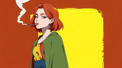 Prompt: 420 Smoking Weed and Cloudy, Adorable Stoner Caucasian Skin, Redhead Emma Stone Detailed Face Inspired full lips, The Wild Thornberry's Inspired, Grunge, Red Yellow and Blue Aesthetic, 1 person in picture, 90's Looking, Colorful, Safari Young Woman with rust and green colored Poncho dress, arid-land-background-nothing-on-her-head-mojave-desert-brown and yellow background,-sweet-cute-face-and-full-lips-making-a-cute-smile, Mature Themes