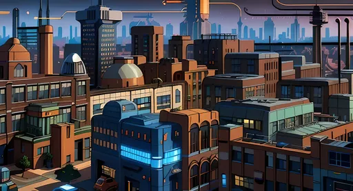 Prompt: (SFW), Dieselpunk Retro Futuristic, More Fantasy Looking, Buildings Need To Look Retro Futuristic, Very Wholesome Looking Only, Landscape, Manchester New Hampshire and Baltimore Inspired Background, Brick Wall, Brick Town Only, Townscape, Modern Edwardian Looking Only, Groovier Looking, Retro Aesthetic, Synth Inspired, Industrial Park Background, Eco Conservation Facility, Factory Town Skyline, Brick Aesthetic, Clock Tower, Small Town Vibe Only, Minimal Aesthetic, Joyful, Wondrous, Marvelous, Heartwarming, Orange and Steel Blue Aesthetic City, Orange and Beige Aesthetic, Edwardian Futuristic Aesthetic, Futuristic Modern Looking Buildings, 8 and 16 K Inspired Image, Dieselpunk Retro Futuristic City, Heartwarming, 2D Style, Sketch, (((Cel Shaded))), Realistic,  Futuristic Skyline, Photorealistic, Hyper-Realistic, Hyperdetailed, Good Lighting, ultra HD