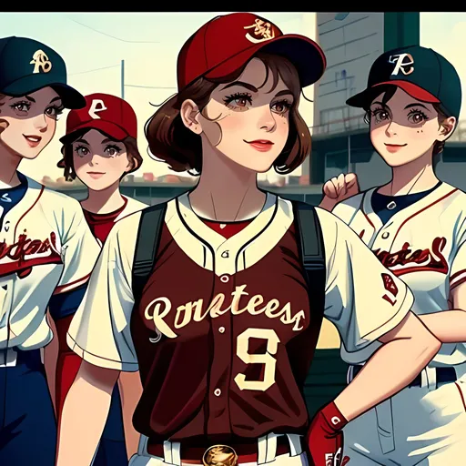 Prompt: SFW, Libra Scales Logo Aesthetic, Full Body, Making a Cute Action Gesture, Peaches Aesthetic, Number 12 On Jersey, One Young Woman in Picture, Light Red Aesthetic, Wearing Circular Retro Edwardian Glasses, Edwardian Aesthetic, Libra Scales On Outfit, Medium Hairstyle, Heartwarming, Stunning, Same Composition, Alexandra Daddario as an Old School Baseball Player, On The Rockford Peaches Woman's Baseball Team, Full Lips, Detailed Face, Lovely Looking, She Has Thick Arms Representing The Power and Accuracy Of a Baseball Player, Thick Deltoids, Small Chest, Quirky, Cute, Wearing a Rockford Peaches Baseball Dress With Belt, Smiling With Teeth Showing, Wearing Brown Gloves, Holding a Brown Baseball Glove, Wearing a Dark Red Baseball Cap With Libra Scales Logo On Cap, Red and Cream Aesthetic, Baseball Aesthetic, Recreation, Brown Hair Only, Perfect Composition, Interesting, Iconic Looking, Retro Looking, A League Of Their Own Baseball Movie Inspired, When We First Met Movie Inspired, Made By Squirt_rash_24.