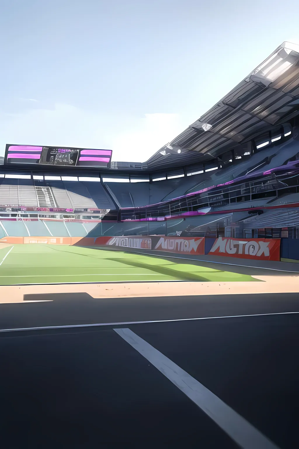 Prompt: Inside The Stadium With Gray Racetrack and Gray Paved Roads, Cyberpunk Inspired Background, Giant Motocross Stadium, Vivid, Fututistic, Motocross Aesthetic, Captain Falcon Aesthetic 