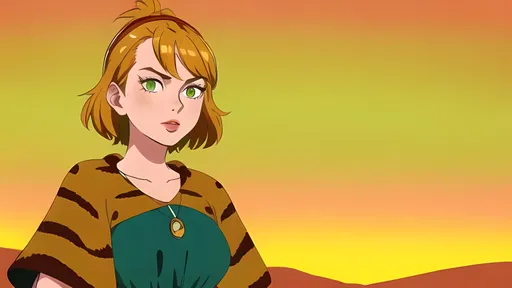 Prompt: Adorable Emma Stone Detailed Face Inspired full lips, Adorable Caucasian Skin, The Wild Thornberry's Inspired, Grunge, Red Yellow and Blue Aesthetic, 1 person in picture, 90's Looking, Colorful, Safari Young Woman with rust and green colored Poncho dress, arid-land-background-nothing-on-her-head-mojave-desert-brown and yellow background,-sweet-cute-face-and-full-lips-making-a-cute-smile, Mature Themes