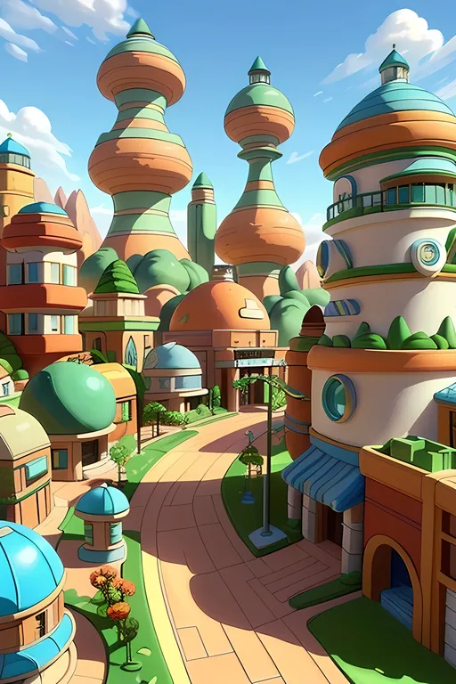 Prompt: (SFW), (Safe For Work Image Only), Somewhat Futuristic Fantasy, A Retro Futuristic Futuristic Town That Uses A Form Of Clay As Its Main Source Of Fuel, Market Town, Fantasy Clay Is Being Used As a Form Of Energy, Clay Is Extremely Important To Them, Sandpunk Inspired, Some Greenery, Town Skyline, Orange and Turquoise Aesthetic, Atompunk Inspired, More Fantasy Looking, Should Look Like Biomimetic Architecture and Clay, A Town That Uses Biomimetic Architecture, Futuristic Aesthetic, (Townscape Only), Greenery, Trees, Fantasy Clay, (Modern Period Only), Modern Period Inspired,  Fantasy Clay, Exciting,  Colorful, Happier Looking, Town Centered Around Clay, Trendier Looking, Clay))),   Sand and Clay Style Buildings, Clay Trees, Sophisticated Modern Town Only, Wholesome Buildings), More Happy Welcoming Town Only, Retroville Aesthetic, Modern Aesthetic, (((Safe, Very Wholesome Looking Only, Soulful, Clay Buildings, Joyful, Wondrous, Marvelous, Wholesome, Buildings Formed From Clay))), Edwardian Futuristic, Same Composition, Good Composition, Modern Animation Style,  Technical Architectural Movement Inspired,  Interesting Shiny Clay), Lighter Blue Skies, Edwardian Age Inspired, Wholesome, Futuristic, Bokeh, Warm Aesthetic Hues, Warm Lights, Advanced Clay Looking Architecture, American Animation Style, Daytime, Same Aesthetic, Colorful, Light Aesthetic,   Some Greenery,  Groovier Looking, Joyful, Wondrous, Marvelous, Safe, Milder Looking,  Wholesome,  Modern Looking,  Realistic Animation Style,  (Edwardian Futuristic), Warehouses, Oil Painting Aesthetic, Futuristic Fantasy,  Happier Looking, Clay Wall, Townscape, Park Background, Eco Conservation Facility, Clay Tower, Minimal Aesthetic, Heartwarming,  Modern  Buildings, Appealing))), Heartwarming, 2D Style,  Daytime, More Clay Looking, Sketch, (((Cel Shaded))), Buildings Should Look Like a Sculpture, Clay World, Realistic, Scenery