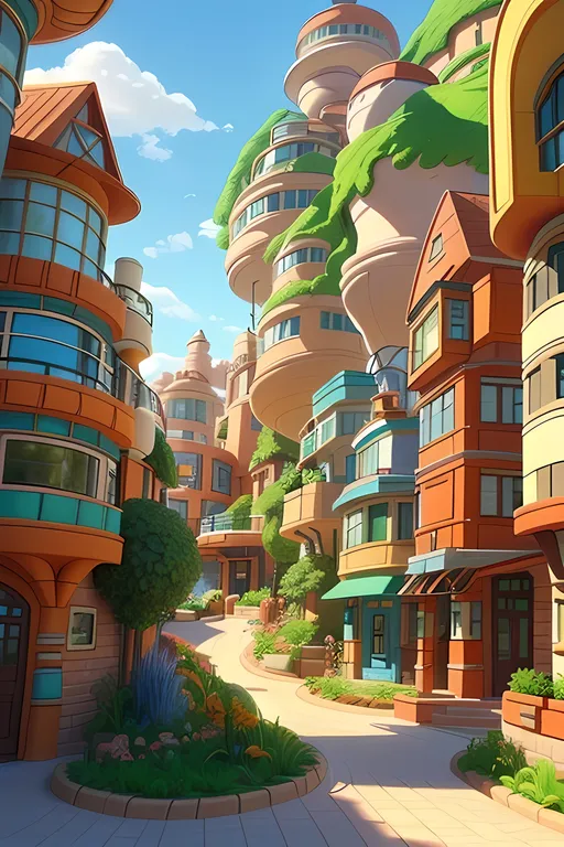 Prompt: (SFW), (Safe For Work Image Only), Somewhat Futuristic Fantasy, A Retro Futuristic Futuristic Town That Uses A Form Of Clay As Its Main Source Of Fuel, Market Town, Fantasy Clay Is Being Used As a Form Of Energy, Clay Is Extremely Important To Them, Sandpunk Inspired, Some Greenery, Town Skyline, Orange and Turquoise Aesthetic, Atompunk Inspired, More Fantasy Looking, Should Look Like Biomimetic Architecture and Clay, A Town That Uses Biomimetic Architecture, Futuristic Aesthetic, (Townscape Only), Greenery, Trees, Fantasy Clay, (Modern Period Only), Modern Period Inspired,  Fantasy Clay, Exciting,  Colorful, Happier Looking, Town Centered Around Clay, Trendier Looking, Clay))),   Sand and Clay Style Buildings, Clay Trees, Sophisticated Modern Town Only, Wholesome Buildings), More Happy Welcoming Town Only, Retroville Aesthetic, Modern Aesthetic, (((Safe, Very Wholesome Looking Only, Soulful, Clay Buildings, Joyful, Wondrous, Marvelous, Wholesome, Buildings Formed From Clay))), Edwardian Futuristic, Same Composition, Good Composition, Modern Animation Style,  Technical Architectural Movement Inspired,  Interesting Shiny Clay), Lighter Blue Skies, Edwardian Age Inspired, Wholesome, Futuristic, Bokeh, Warm Aesthetic Hues, Warm Lights, Advanced Clay Looking Architecture, American Animation Style, Daytime, Same Aesthetic, Colorful, Light Aesthetic,   Some Greenery,  Groovier Looking, Joyful, Wondrous, Marvelous, Safe, Milder Looking,  Wholesome,  Modern Looking,  Realistic Animation Style,  (Edwardian Futuristic), Warehouses, Oil Painting Aesthetic, Futuristic Fantasy,  Happier Looking, Clay Wall, Townscape,  Industrial Park Background, Eco Conservation Facility, Clay Tower, Minimal Aesthetic, Heartwarming,  Modern  Buildings, Appealing))), Heartwarming, 2D Style,  Daytime, More Clay Looking, Sketch, (((Cel Shaded))), Buildings Should Look Like a Sculpture, Clay World, Realistic, Scenery, Very detailed fine Clay 