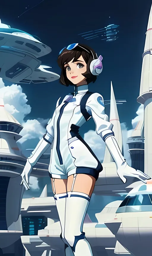 Prompt: SFW, Airpunk, Futuristic, Skypunk, 3D Style, Groovier Looking, Minimalistic, One Young Woman In Picture, She Should Look a Lot Like Winona Ryder, Aeronaut, Astronaut Inspired,  Rocketgirl, Brunette With Brown Eyes Only, Fluffier Looking Medium Mom Inspired Hairstyle, 22 Year Old, Cute Brown Eyes Only, Very Brunette Looking, Full Lips, Detailed Face, Pink Lipstick, Lavender Accents On Outfit, Same Aesthetics, Same Face, Jetsons Inspired, Superhero, Lavender Aesthetic, Hannah Barbara Aesthetic, Air Aesthetic, Clear Face, Foggy, Cloud City In Sky Background Only, Lavender Colored Spacesuit Romper, Grown Body Only, Slighter Frame, Winona Ryder, Gloves, Winona Trainer Inspired, Superhuman, Futuristic Aerodynamic Aesthetic, Lovely Looking, Small Chest, Slate Blue Aesthetic, Harder Torso, Perfect Composition Body, Cute Animation Style, Perfect Composition Eyes, Focused Eyes, Healthier Looking, Slim Fit Jacket, High Length Shorts, Young and Maiden Looking, Mature Looking Smile, Lively Cute Energetic Smile, Cool Looking, Inspiring, Regular Body, Interesting, Insane Futuristic Aesthetic, Cute Animation Style, Fantasy City In Sky, Walkways, Platforms, Hearts, Stockings Covering Legs, Atmospheric, Large Futuristic Buildings, Enormous Heaven Inspired Cloud City Inspired City Skyline, With Pink Looking Futuristic Jetsons Inspired Buildings, Jetsons Orbit City Inspired Background, White and Chrome Aesthetic, Futuristic Skypunk Cloud City, Smaller Body Only, Same Face, She Needs To Look Like The Output Image, Sweet Looking, Fully Clothed, 3D Style, Cute Pose, Cute Young Looking Face, Harder Legs, Lusher Face, SFW Clothing, Same Composition, Wholesome, SFW Only, Not Revealing, Perfect Composition Hands, Medium Brown Attractive Hairstyle Only, Atmospheric, Large Futuristic Buildings, Jetsons Orbit City Inspired Background, Good Looking, Loveable, Made By Squirt_rash_24.