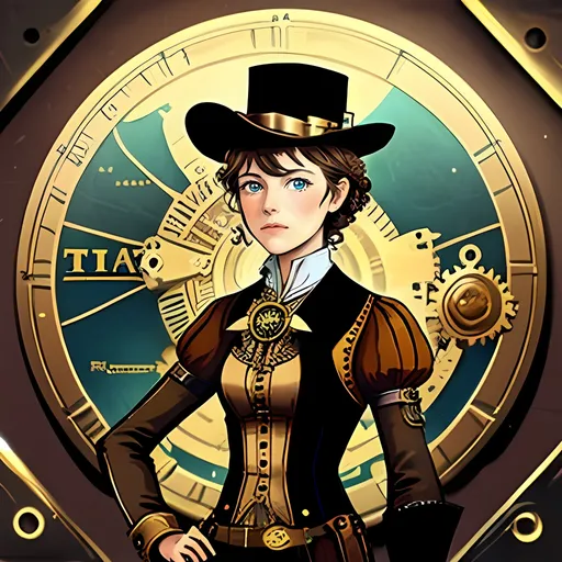 Prompt: SFW Only, Aesthetic Background, Steampunk, Circumnavigation Aesthetic, Trailblazer, Around The World In 72 Days Inspired, The Amazing Race Inspired, Jules Verne Inspired, Intricate, Brass Steampunk Gears On Body, Traveling Aesthetic, Explorer Aesthetic, Portrait, One Fully Clothed Woman In Picture, Cuter Face, Lovely Looking, Very Feminine Looking, Pretty, Standing Up Straight, Young Face, Charming, More Mild Looking, Elizabeth Cochrane Seaman (Nellie Bly) Inspired, Full Lips, Detailed Face, Short Brown Hair, Blue Eyes, American, Victorian Style, Brass Tinsels, Steampunk Apparatus On Body, Geared Outfit, Perfect Outfit Composition, Heartwarming, Lusher Face, Brown Curls, Curly Hairstyle Only, Wearing a Jules Verne Inspired Outfit, Steampunk Armor On Outfit, Determined Looking, Explorer, Journalist, Steampunk Industrialist, Inventor, Charity Worker, Investigator, Investigative Reporter, Foreign Correspondent, Writer, Undercover Worker, Detective, Lithe Body, She Should Look a Lot Like Nellie Bly, More Steampunk Looking, Wearing an Interesting Steampunk Pith Hat, Trousers On Legs, Slighter Build, Medium Chest, Tighter Body, Small Waist, Steampunk Hiking Boots, 22 Year Old, Interesting, John Atkinson Grimshaw Oil Painting Aesthetic, Young Aesthetic, Made By Squirt_rash_24.