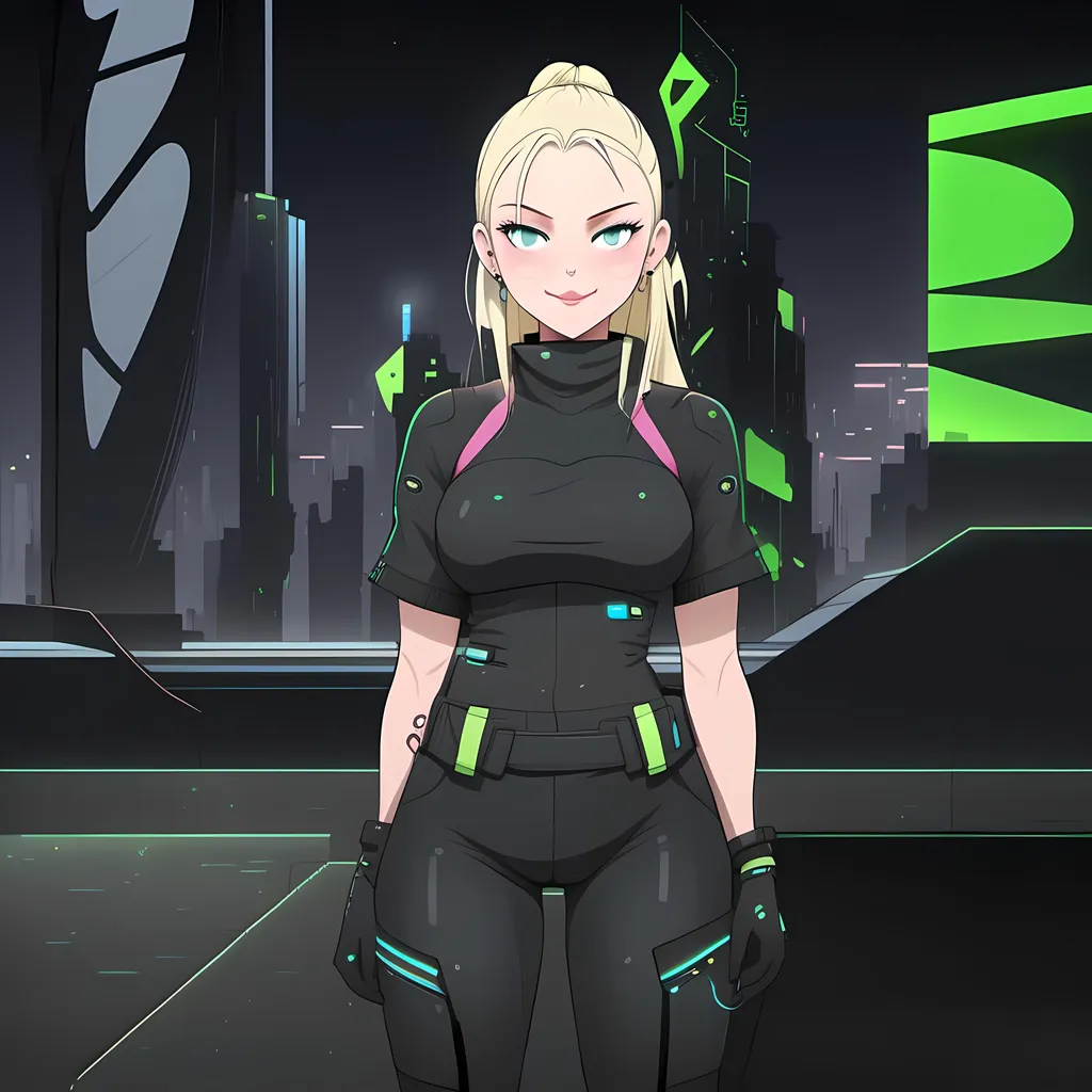 Prompt: <mymodel> 20 Year Old, Jade Weber, Same Composition, Detailed Face Inspired, Blonde, Full Lips, Cyberpunk, Nike Logo, Gaiter Neck Tube, Nike ACG, Nike Swoosh Logo, Technical Outerwear and Techwear Clothing, Twenty Years Old, Sleek, Thick Tight Body, big thighs, Cutesy Smile, In Detroit, Michigan Inspired Place, One Person in Background, Upscaled