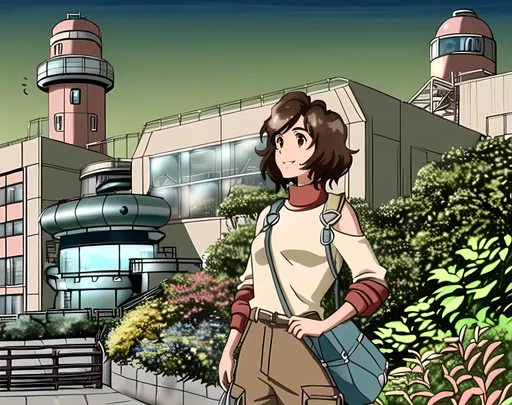 Prompt: SFW, (((Safe For Work Image Only))), (((Futuristic, Sketch Aesthetic, It Needs To Look Like a Sketch, Minimalistic, Warm Aesthetic Hues, Futuristic Buildings))), Very Wholesome Looking, 2D Style, Modern Animation Style, Minimalistic, (((Cel Shaded))), Same Outfit, Same Style, Same Composition, Perfect Composition, Same Background, Perfect Background Composition, Oceanpunk Seapunk, Dieselpunk Inspired, Retro Futuristic, Brown Building In Background, Dieselpunk Apparatus, Boilers, Furnaces, Pistons, Wonderous, Exciting, (((Solo Only))), Portrait, One Fully Clothed Woman In Picture, She Needs To Look Older, Grown, Strong, Grown Woman Looking, Same Skin Tone, Friendlier Looking, Twenty, 20 Year Old, Brooklyn Moors Inspired, Lighter Skin Profile, Mixed, Athlete, Worker, Same Hairstyle, Shoulder Length Hairstyle, Standing Up Straight, SFW Facial Composition Only, (((Dark Brown Black Medium Ombre Hairstyle Only, Dark Brown Eyes Only, Yellow Streaks On Hair, Calm, Mellow, Interesting, Cute, Wholesome Smile, Looking At Viewer, She Needs To Look Like The Output Image, Pink Lips))), Perfect Hair Composition, Forehead Should Be Visible, (((American Animation Style))), Regular Pose, Very Feminine Looking, Colorful Aesthetic, Retro Futuristic Marine Life Observatory Background,  (((Futuristic Aesthetic, Red and Brown Observatory Building, Interesting Fantasy Aquarium Background, Eco Conservation Facility))), Finding Dory's Marine Life Institute Inspired Background, (((Morro Bay California Inspired Background))), Marina, Technical Aesthetic With Some Greenery, Orchard, Red Flowers,(((She Should Be Wearing Sport Utility Clothing, Floatation Device, Technical Aesthetic, Looser Baggier Clothing Only, Strap Bag On Shoulders, Cargo Pants))), Stockier, Cute Body, Medium Waist, High Waist, Pretty, Straps On Clothing, She Should Look a Lot Like Brooklyn Moors, Canadian, Lively,  Grateful Looking, Soulful, Lovely Looking, Full Lips, Detailed Face, 2D Animation Only, John Atkinson Grimshaw Inspired Oil Painting Aesthetic