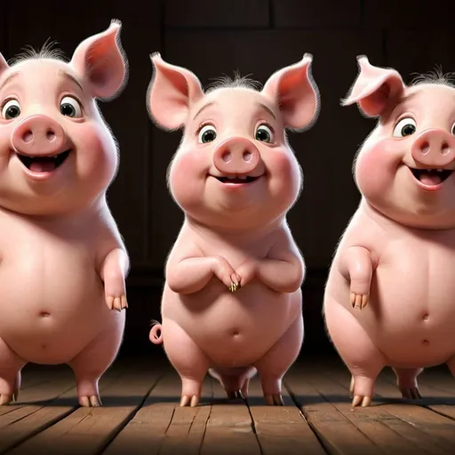 Prompt: 3 FUNNY PIGS ,PIXAR,ANIMATION,FUNNY