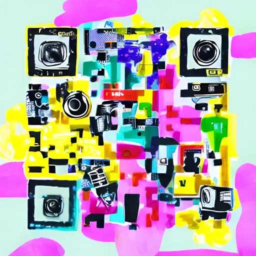 Prompt: the doodly and colourful figures of multiple cameras 