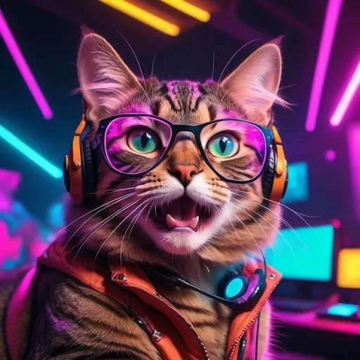Prompt: A cat in a techno party