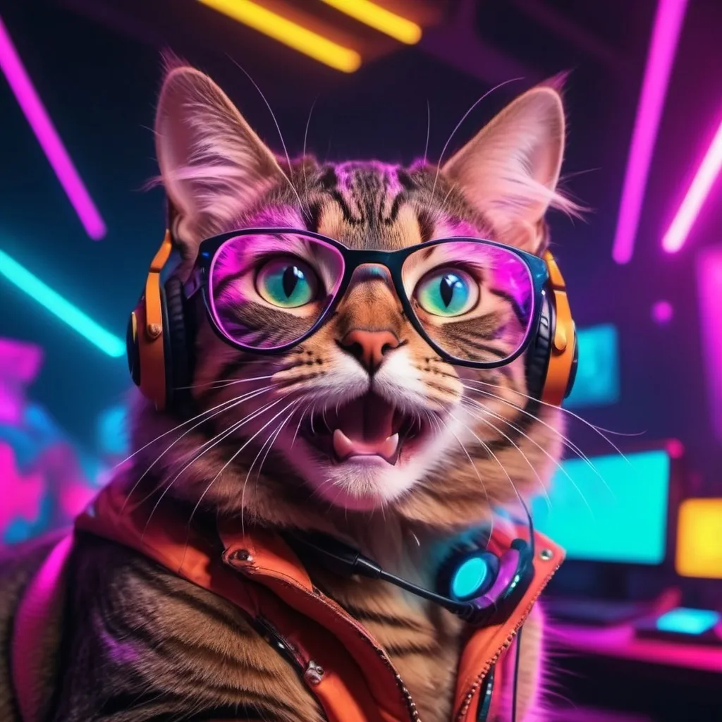 Prompt: A cat in a techno party