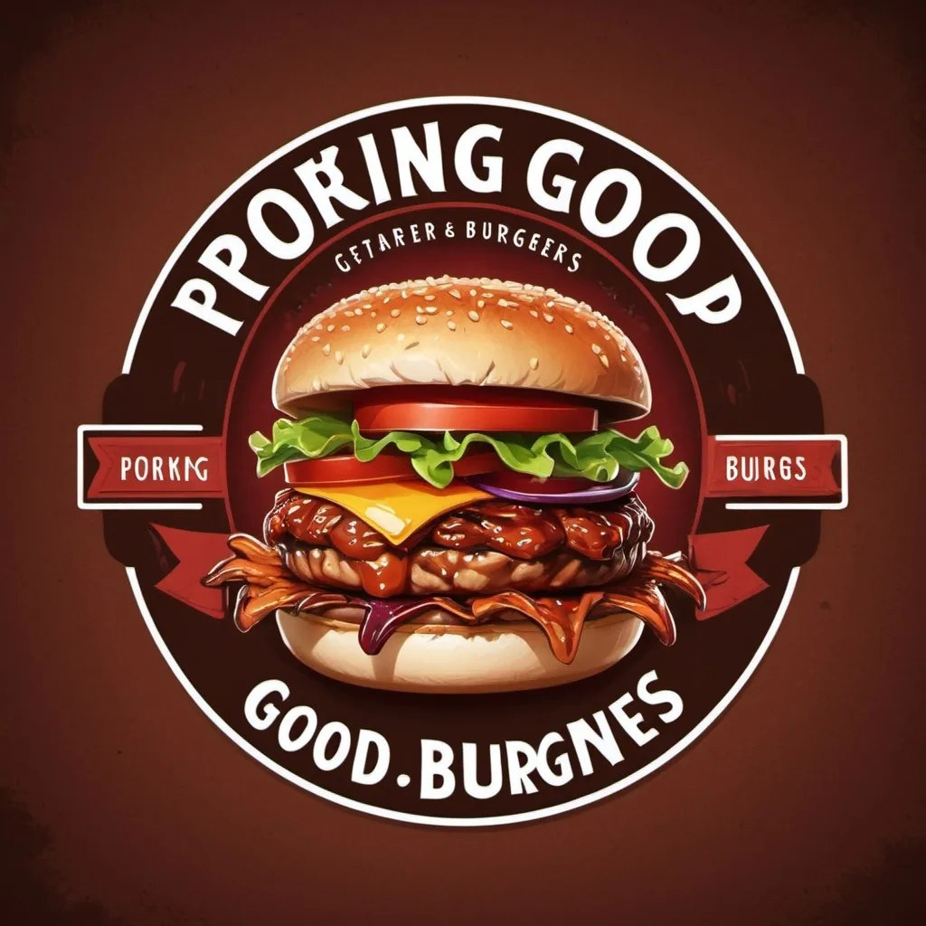 Prompt: Generate a logo for a home based business called pulledmypork that sells pulled pork burgers, slogan is porking good burgers