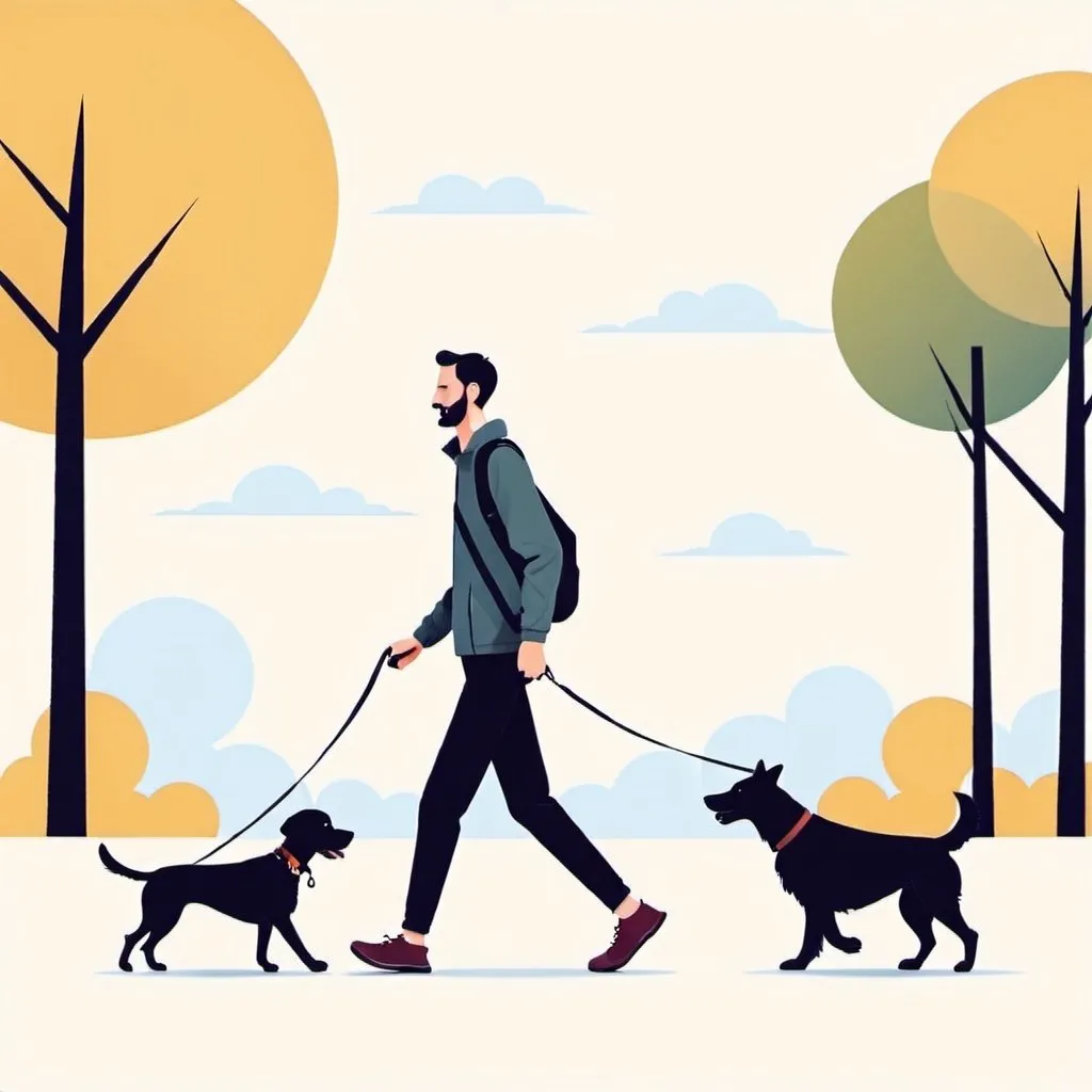 Prompt: Flat illustration a man walking his dog
