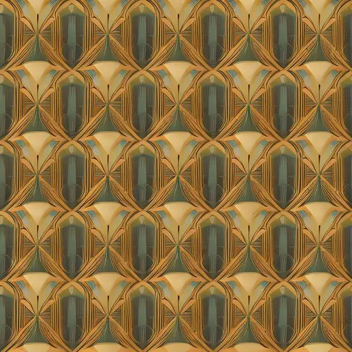 Prompt: Wallpaper in vintage art deco design with motifs and lines, retro color-coded, illustration, dessert strapping geometric elements, harmonic and full of contrast., 3d render, illustration, painting