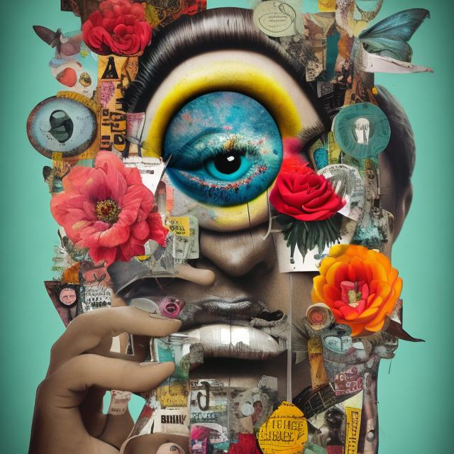 Prompt: T-shirt design on surrealistic collage art compositions, where surreal organic elements, flowers, trees, faces, animals, mist, and other details of color and bold shapes are reflected., fashion, typography, 3d render, photo, poster, product, illustration