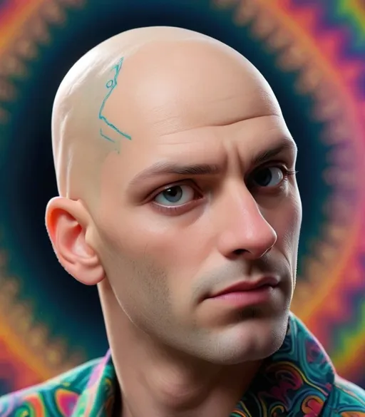 Prompt: <model >DYNAVISIONXL Guy with a bald head, enjoying psychedelics