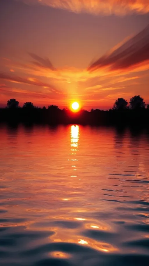 Prompt: A beautiful sunset over water