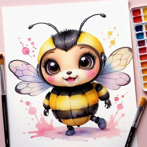 Prompt: Kawaii watercolor a bumblebee extremely adorable and cute 