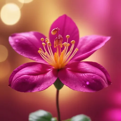Prompt: Textured 8K 300DPI ultra-realism golden bokeh with a vibrant fuchsia magellanica flower in the background