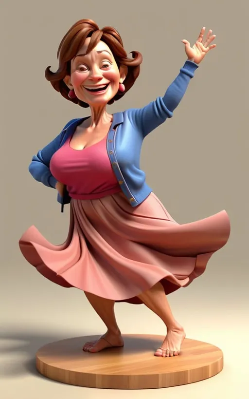 Prompt: 3D Animation woman, age 50, with wrinkles, joyful, full body 