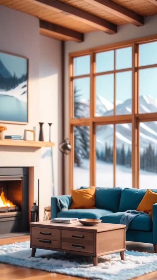 Prompt: Background a beautiful living room in winter 