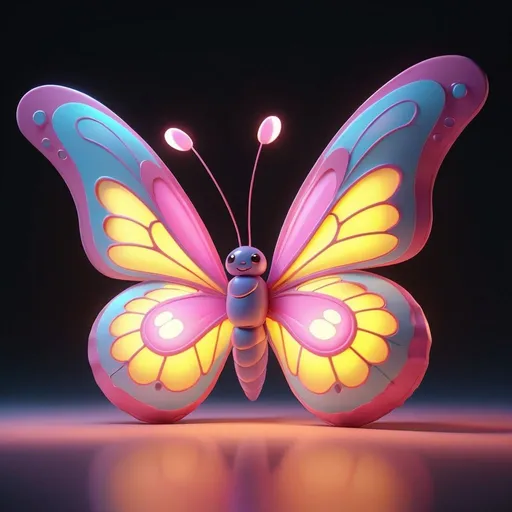 Prompt: 3D animation, kawaii, glowing butterfly 