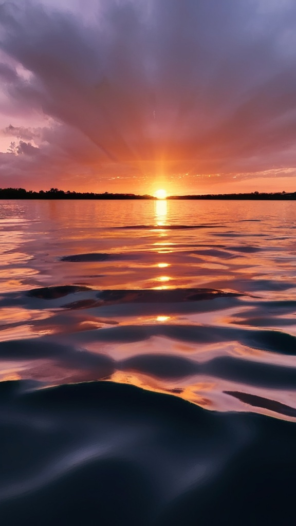 Prompt: A beautiful sunset over water