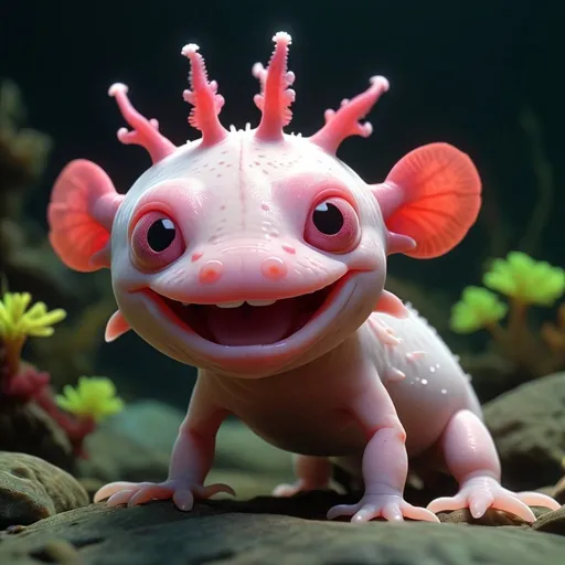 Prompt: 3D animation, axolotl, smiling 